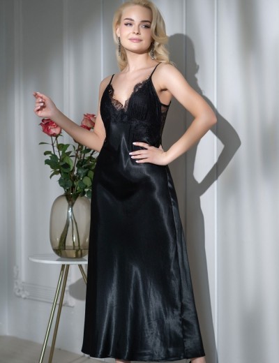 Длинная атласная сорочка Mia-Amore ANETTA 7257 черный, Цвет: черный, Размеры: S, изображение 3