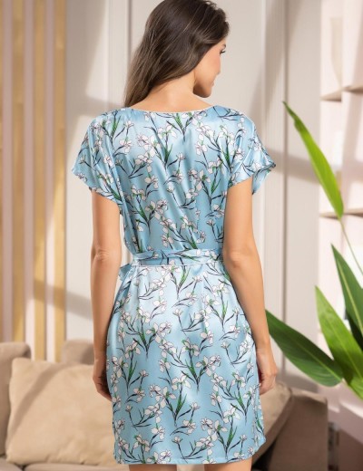 Домашнее платье из атласа Mia-Amore FLORA 7205 голубой, Цвет: голубой, Размеры: S/M, изображение 2