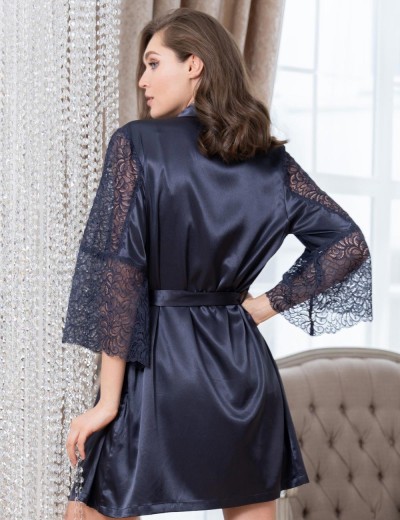 Атласный халат Mia-Amore MISTY 7263 черника, Цвет: черника, Размеры: 2XL/3XL, изображение 2