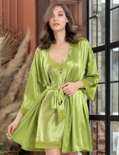 Атласный халат кимоно Mia-Amore VALENTINO 7245 мохито, Цвет: мохито, Размеры: S/M, изображение 4