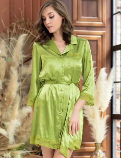 Халат-рубашка на пуговицах атлас Mia-Amore VALENTINO 7247 мохито, Цвет: мохито, Размеры: XL, изображение 3