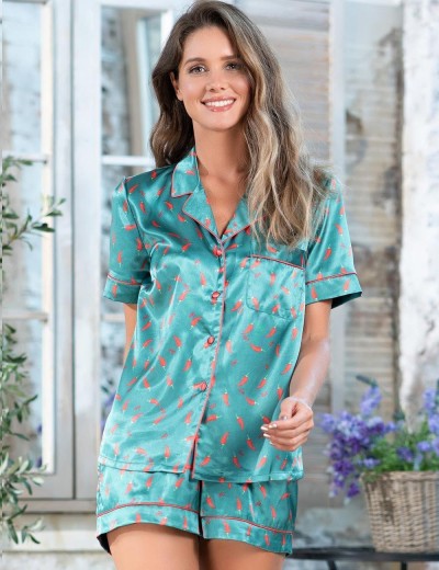 Атласная пижама с шортами Mia-Mella JULIA PEPPERS 7072 изумрудный, Цвет: изумрудный, Размеры: L, изображение 3