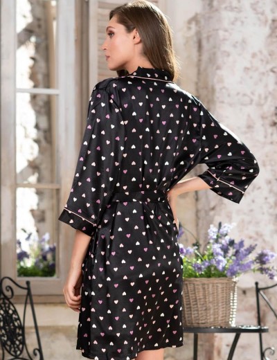 Короткий атласный халат Mia-Mella JULIA HEARTS 7073 черный, Цвет: черный, Размеры: L/XL, изображение 2