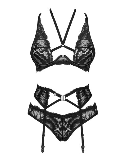 Кружевной комплект с поясом Obsessive ALESSYA SET, Цвет: черный, Размеры: XS/S, изображение 4