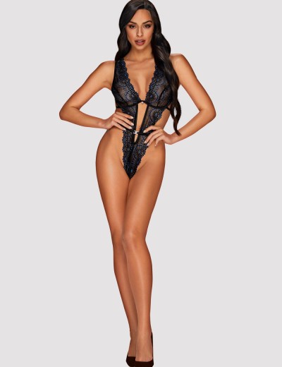 Сексуальное кружевное боди Obsessive BELISIS TEDDY, Цвет: черный/синий, Размеры: S/M, изображение 3