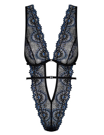 Сексуальное кружевное боди Obsessive BELISIS TEDDY, Цвет: черный/синий, Размеры: S/M, изображение 5