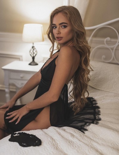 Черная сексуальная сорочка 5senses 7119 (маска в подарок), Цвет: черный, Размеры: L, изображение 2