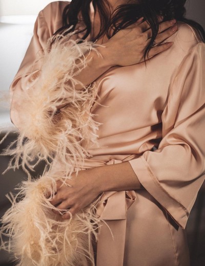 Шелковый халат с перьями 5senses 7131 розовый, Цвет: розовый, Размеры: XL/2XL, изображение 5