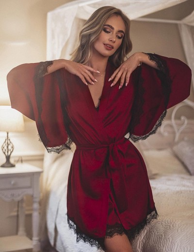 Бордовый халат из Армани шелка 5senses 7202, Цвет: бордовый, Размеры: L, изображение 2