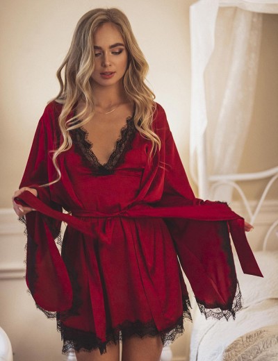 Бордовый халат из Армани шелка 5senses 7202, Цвет: бордовый, Размеры: L, изображение 3