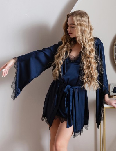 Темно-синий халат с рукавами 5senses 7206, Цвет: темно-синий, Размеры: XS/S, изображение 3