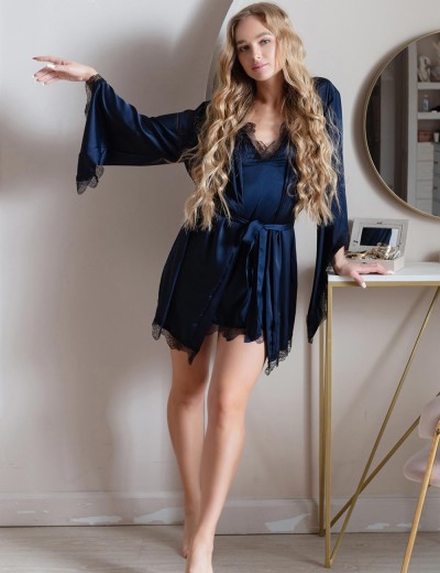 Темно-синий халат с рукавами 5senses 7206, Цвет: темно-синий, Размеры: XS/S, изображение 4