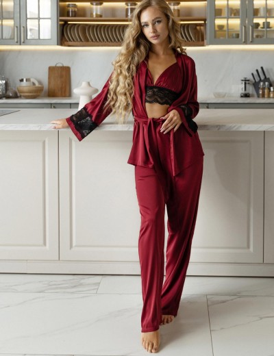 Домашний брючный комплект 5senses 7234 бордовый, Цвет: бордовый, Размеры: L, изображение 3