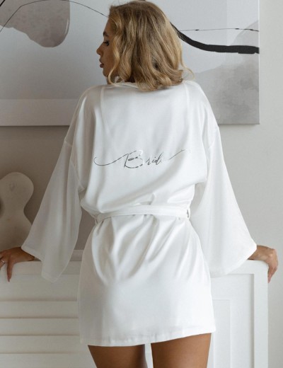 Короткий шелковый халат 5senses 7238 белый, Цвет: белый, Размеры: XS/S/M/L, изображение 2