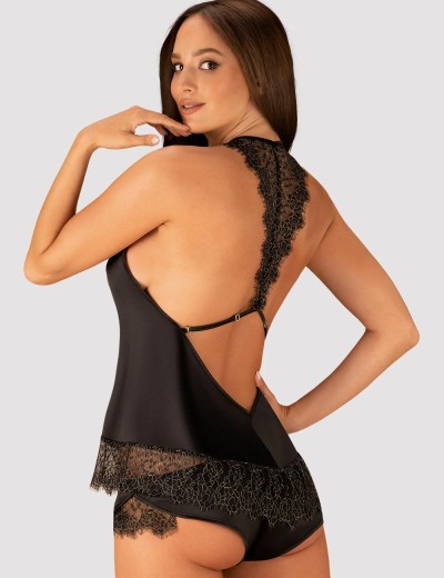 Атласный комплект топ + шорты Obsessive AGATYA SET, Цвет: черный, Размеры: S/M, изображение 2