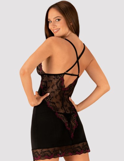 Сорочка с кружевной спинкой Obsessive VANESSME CHEMISE, Цвет: черный, Размеры: S/M, изображение 2