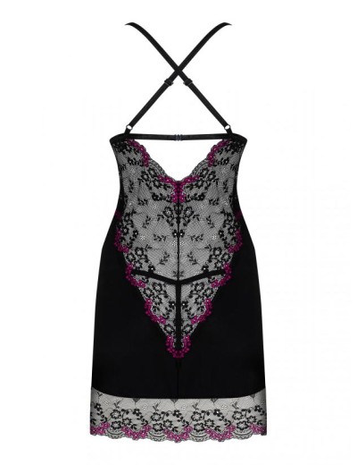 Сорочка с кружевной спинкой Obsessive VANESSME CHEMISE, Цвет: черный, Размеры: S/M, изображение 5