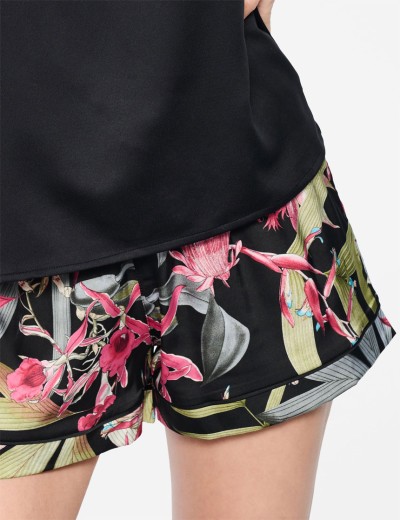 Атласный комплект с шортами Esotiq WILDFLOWER 39806, Цвет: черный+розовый, Размеры: S, изображение 2