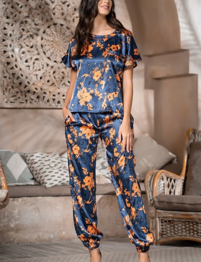 Шелковый комплект с цветочным принтом Mia-Amore QIARA 3825, Цвет: синий, Размеры: M, изображение 6