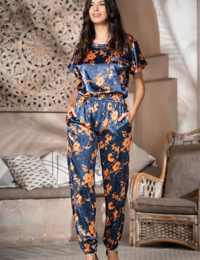 Шелковый комплект с цветочным принтом Mia-Amore QIARA 3825, Цвет: синий, Размеры: M, изображение 3