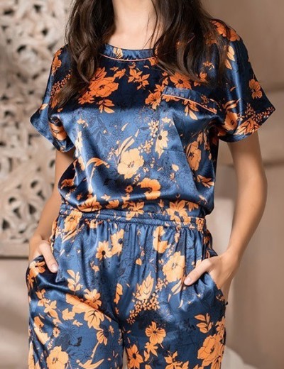 Шелковый комплект с цветочным принтом Mia-Amore QIARA 3825, Цвет: синий, Размеры: M, изображение 4