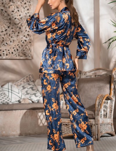 Шелковая пижама тройка Mia-Amore QIARA 3826, Цвет: синий, Размеры: L, изображение 2