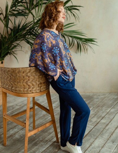 Брючный комплект из вискозы Mia-Mia GERA 16466, Цвет: темно-синий, Размеры: S, изображение 3