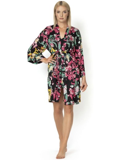 Атласный халат с цветами Nipplex CLARISA, Цвет: черный, Размеры: XL, изображение 2