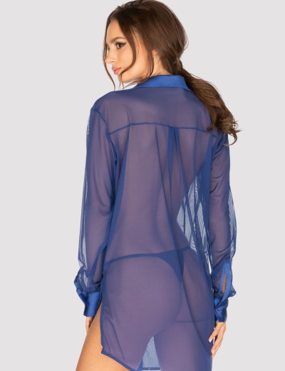 Синяя полупрозрачная рубашка Obsessive STELLYA, Цвет: синий, Размеры: M/L, изображение 3