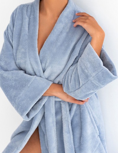 Теплый голубой халат Sensis HOLEE SZLAFROK, Цвет: голубой, Размеры: S/M, изображение 4