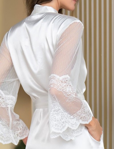 Короткий шелковый халат Mia-Amore AURELIA 3893 белый, Цвет: белый, Размеры: 2XL/3XL, изображение 4