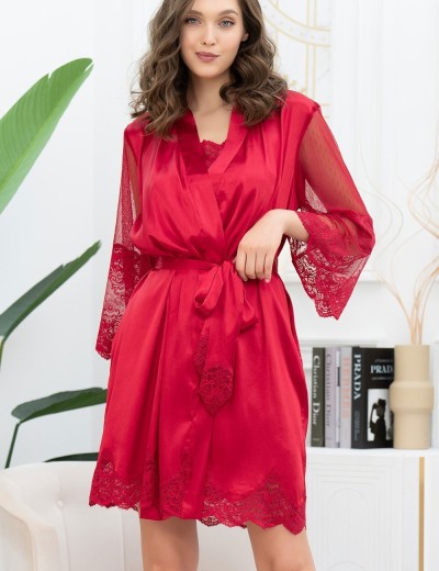 Короткий шелковый халат Mia-Amore AURELIA 3893 красный, Цвет: красный, Размеры: L/XL, изображение 3