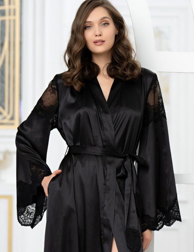 Шелковый халат длиной в пол Mia-Amore AURELIA 3899 черный, Цвет: черный, Размеры: S/M, изображение 3