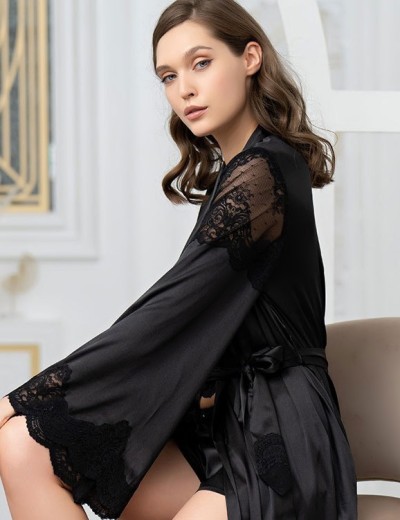 Шелковый халат длиной в пол Mia-Amore AURELIA 3899 черный, Цвет: черный, Размеры: S/M, изображение 6