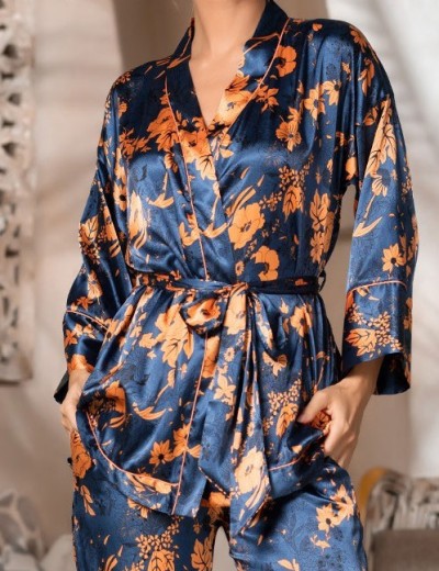 Шелковая пижама тройка Mia-Amore QIARA 3826, Цвет: синий, Размеры: L, изображение 4