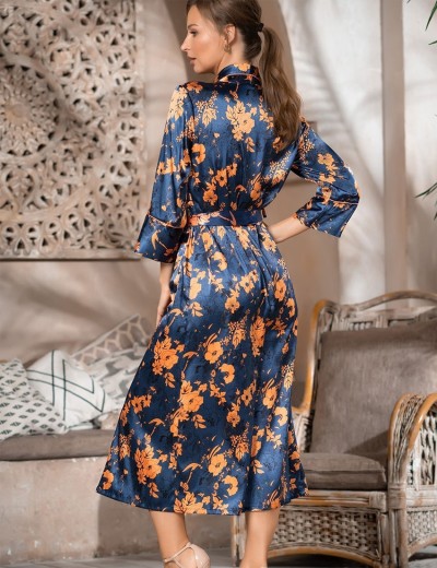 Длинный шелковый халат на пуговицах Mia-Amore QIARA 3829, Цвет: синий, Размеры: M, изображение 2