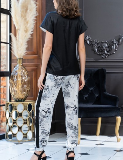 Атласный комплект топ и брюки Mia-Amore UNONA 7236, Цвет: черно-белый, Размеры: XS, изображение 2