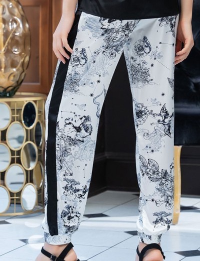 Атласный комплект топ и брюки Mia-Amore UNONA 7236, Цвет: черно-белый, Размеры: XS, изображение 6