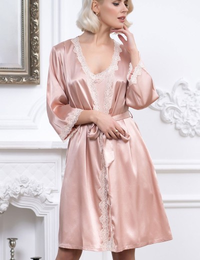 Атласный халат-кимоно Mia-Mella JULIA 8733 светлая пудра, Цвет: светлая пудра, Размеры: L/XL, изображение 4