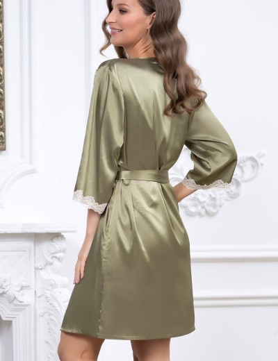 Атласный халат-кимоно Mia-Mella JULIA 8733 оливковый, Цвет: оливковый, Размеры: 2XL/3XL, изображение 2