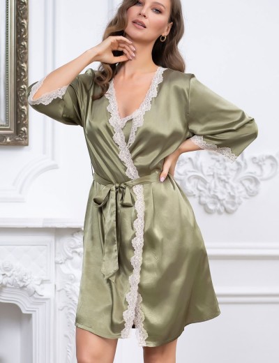 Атласный халат-кимоно Mia-Mella JULIA 8733 оливковый, Цвет: оливковый, Размеры: 2XL/3XL, изображение 3