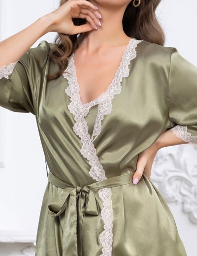 Атласный халат-кимоно Mia-Mella JULIA 8733 оливковый, Цвет: оливковый, Размеры: 2XL/3XL, изображение 4