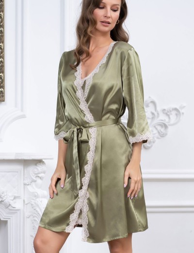 Атласный халат-кимоно Mia-Mella JULIA 8733 оливковый, Цвет: оливковый, Размеры: 2XL/3XL, изображение 5