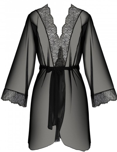 Полупрозрачный пеньюар Passion AMBERLY PEIGNOIR black, Цвет: черный, Размеры: 6XL/7XL, изображение 4 Полупрозрачный пеньюар Passion AMBERLY PEIGNOIR black, Цвет: черный, Размеры: 6XL/7XL, изображение 4