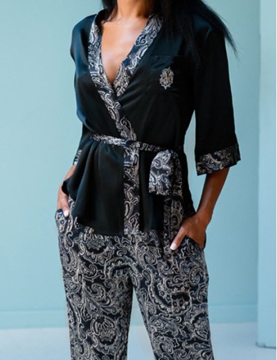 Пижама шелковая с принтом Mia-Mia VANDA 15188, Цвет: черный, Размеры: XL, изображение 4