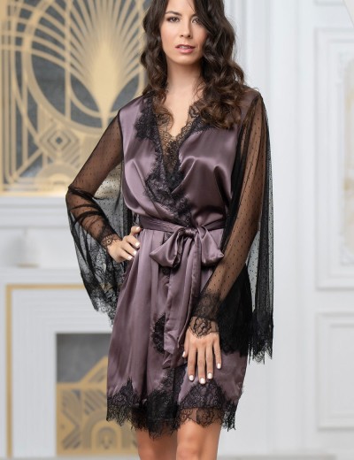 Халат из натурального шелка с кружевом Mia-Amore WINDSOR 3883 баклажан, Цвет: баклажан, Размеры: XS, изображение 3