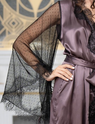 Халат из натурального шелка с кружевом Mia-Amore WINDSOR 3883 баклажан, Цвет: баклажан, Размеры: XS, изображение 5