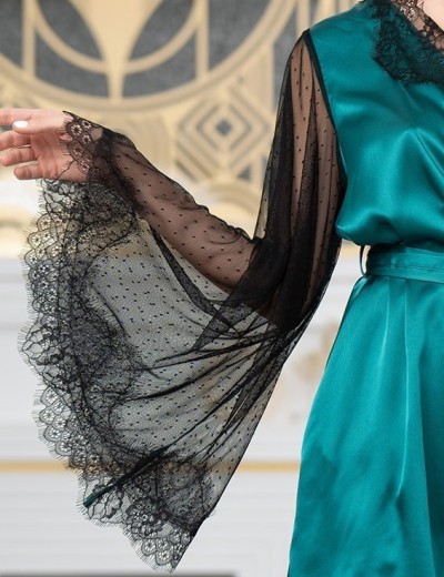 Халат из натурального шелка с кружевом Mia-Amore WINDSOR 3883 изумруд, Цвет: изумруд, Размеры: S/M, изображение 5