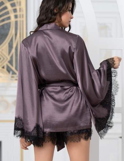 Комплект-тройка из натурального шелка с кружевом Mia-Amore WINDSOR 3885 баклажан, Цвет: баклажан, Размеры: XL, изображение 3