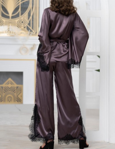 Пижама из натурального шелка с кружевом Mia-Amore WINDSOR 3886 баклажан, Цвет: баклажан, Размеры: M, изображение 2